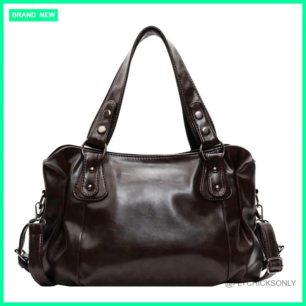 Large Vintage Hobo Shoulder Bag, Vegan Leather Crossbody Purse, Adjustable Strap